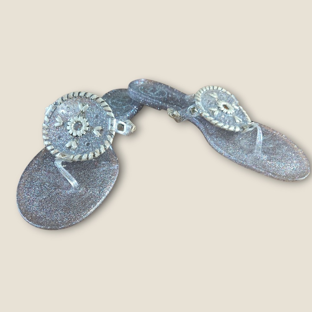 Jack Rogers Georgica Glitter Jelly Thong Sandals Women's Size 9 Silver‎ Sparkle